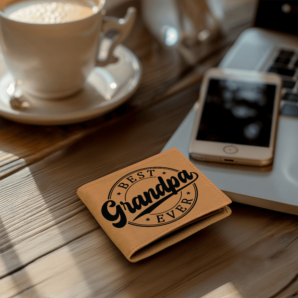 Grandfather Gift Best Grandpa Ever Genuine Cowhide Leather Wallet