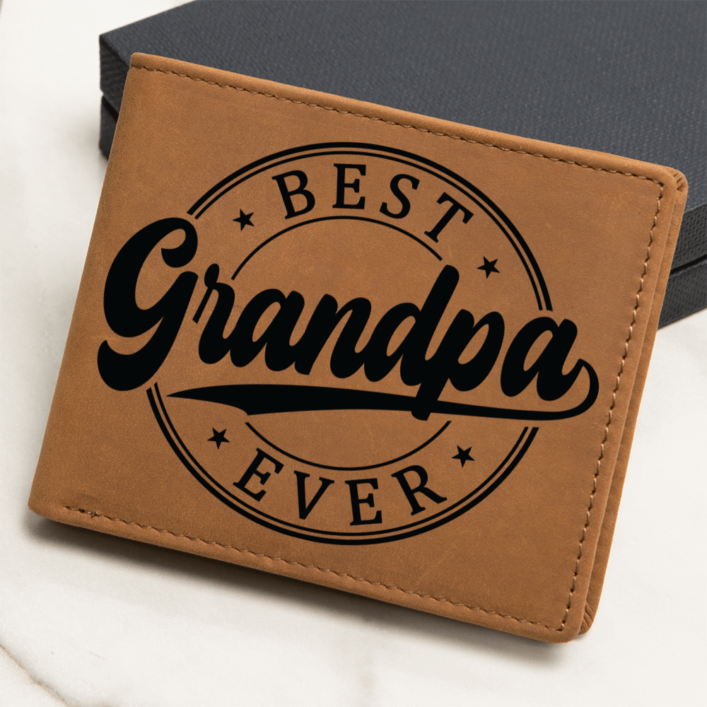 Grandfather Gift Best Grandpa Ever Genuine Cowhide Leather Wallet