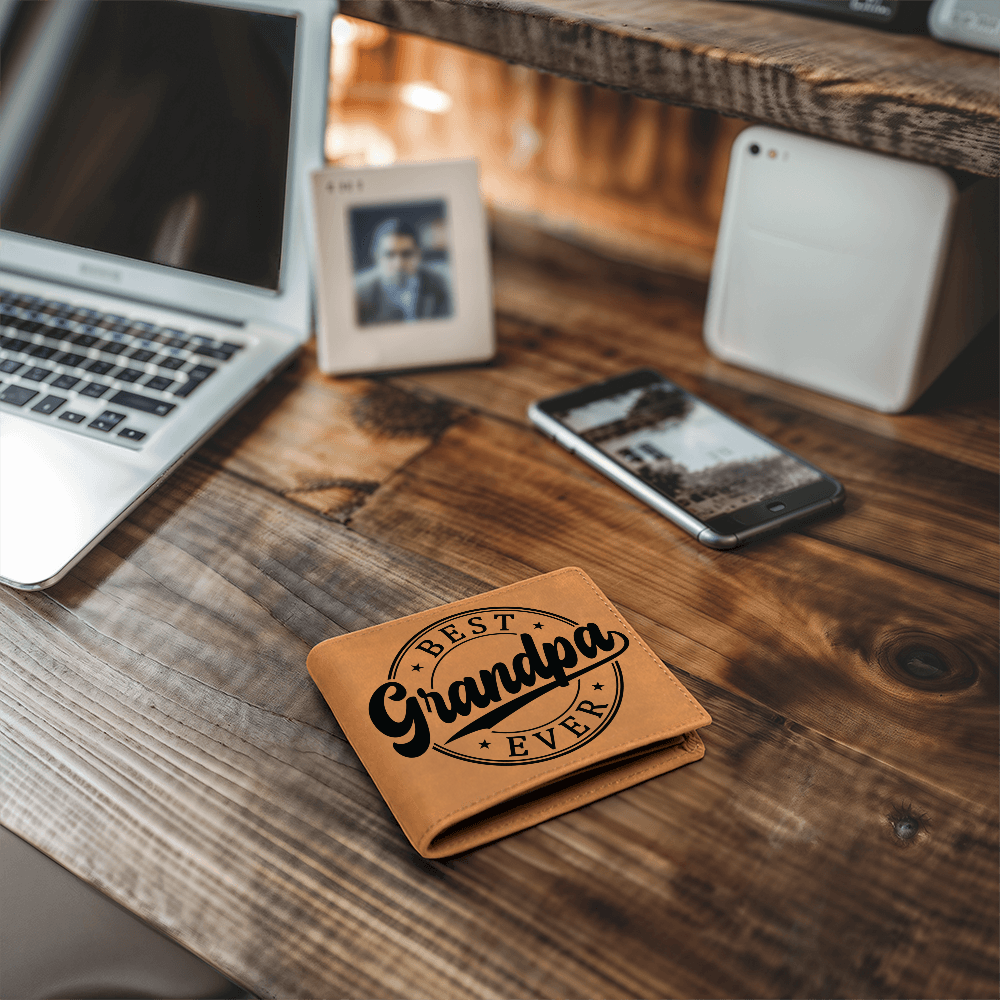 Grandfather Gift Best Grandpa Ever Genuine Cowhide Leather Wallet