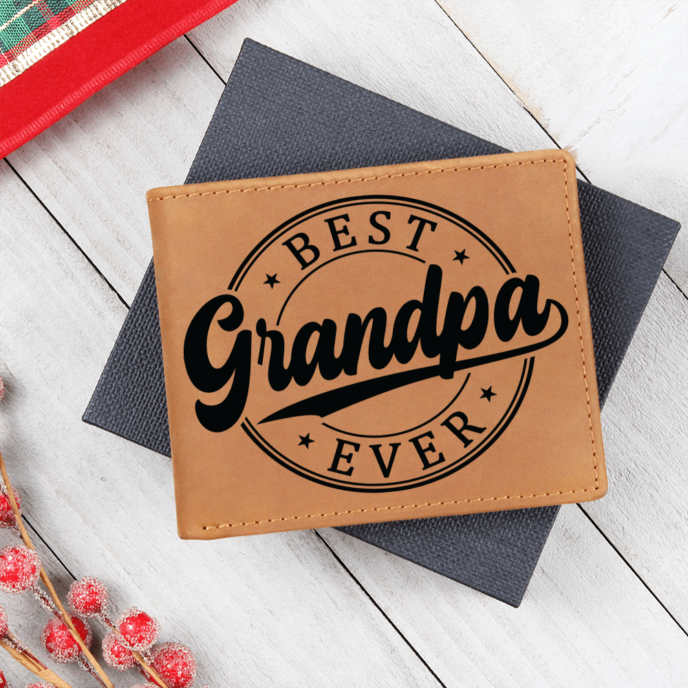 Grandfather Gift Best Grandpa Ever Genuine Cowhide Leather Wallet