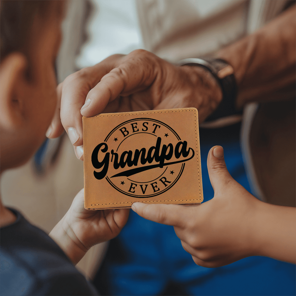 Grandfather Gift Best Grandpa Ever Genuine Cowhide Leather Wallet