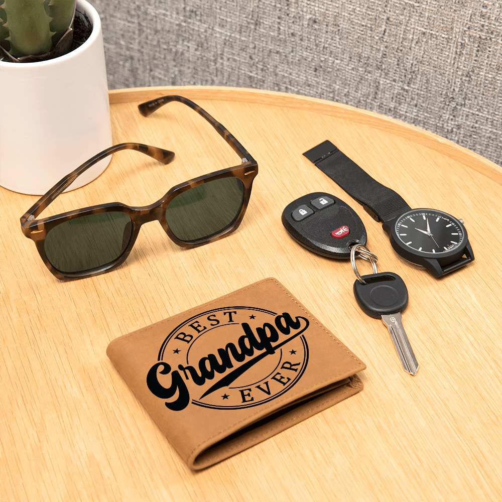 Grandfather Gift Best Grandpa Ever Genuine Cowhide Leather Wallet