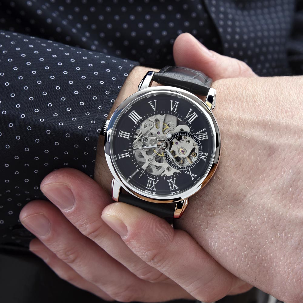 To My Grandson Skeleton Watch – Inspirational Gift from Grandpa or Grandma • Luxury Mechanical Watch with Message Card • Timeless Keepsake for Graduation, Birthday or Christmas