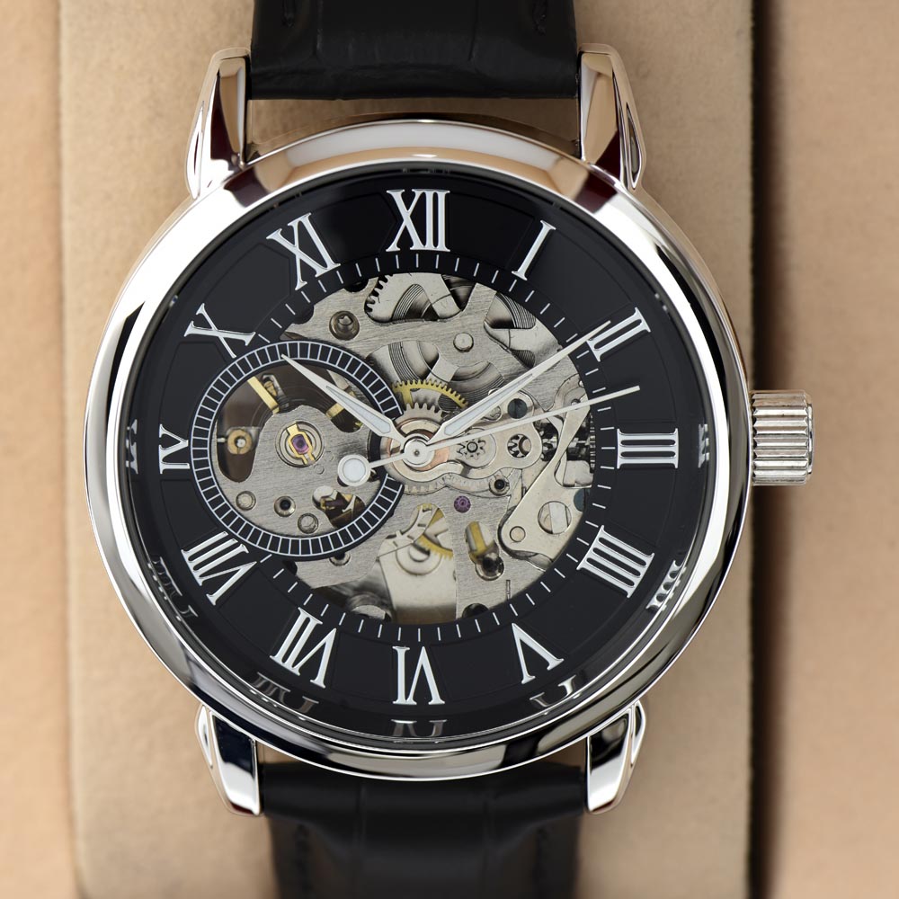 To My Grandson Skeleton Watch – Inspirational Gift from Grandpa or Grandma • Luxury Mechanical Watch with Message Card • Timeless Keepsake for Graduation, Birthday or Christmas