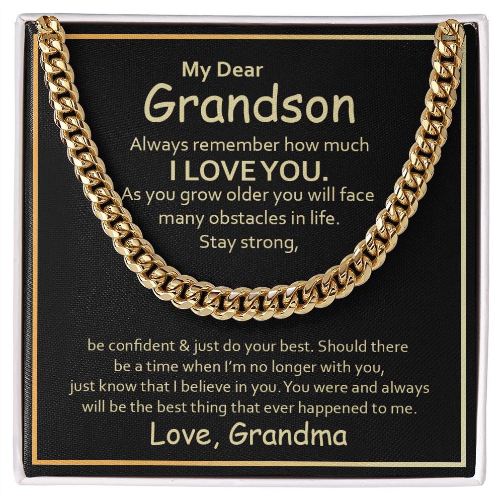 My Dear Grandson Cuban Chain Necklace – Meaningful Gift from Grandma, Strength & Love Message Card