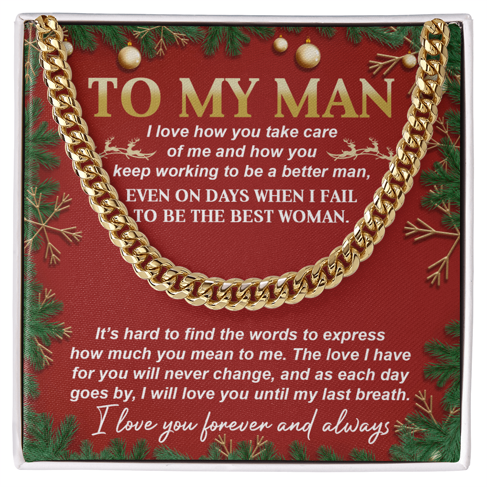 To My Man Cuban Chain Necklace – Romantic Christmas Gift For Him