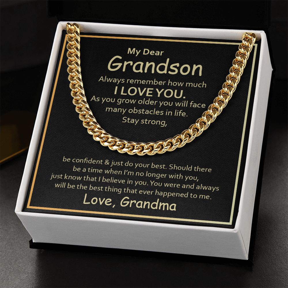 My Dear Grandson Cuban Chain Necklace – Meaningful Gift from Grandma, Strength & Love Message Card