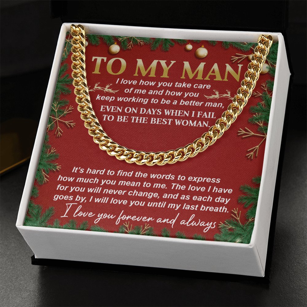To My Man Cuban Chain Necklace – Romantic Christmas Gift For Him