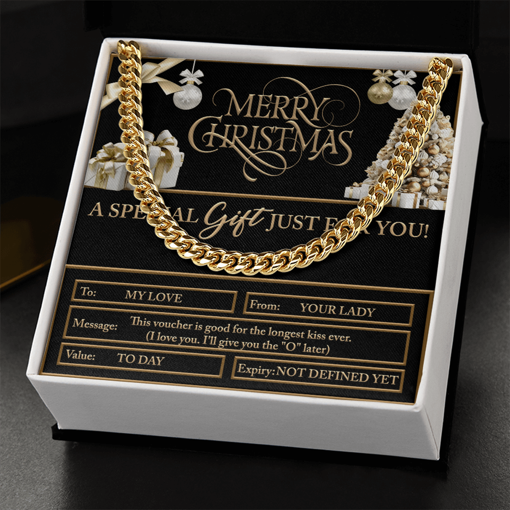 Merry Christmas Cuban Chain Necklace – Funny Romantic Voucher Gift for Him