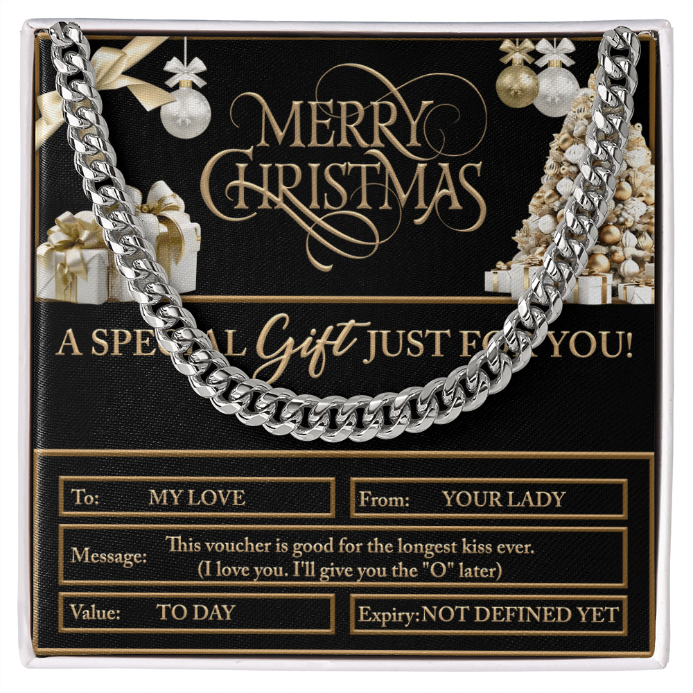 Merry Christmas Cuban Chain Necklace – Funny Romantic Voucher Gift for Him