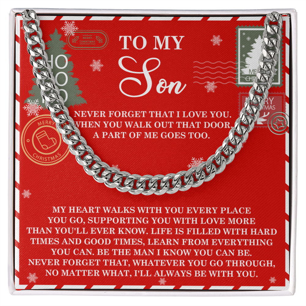 To My Son Christmas Cuban Chain Necklace – Meaningful Holiday Gift for Son from Mom or Dad