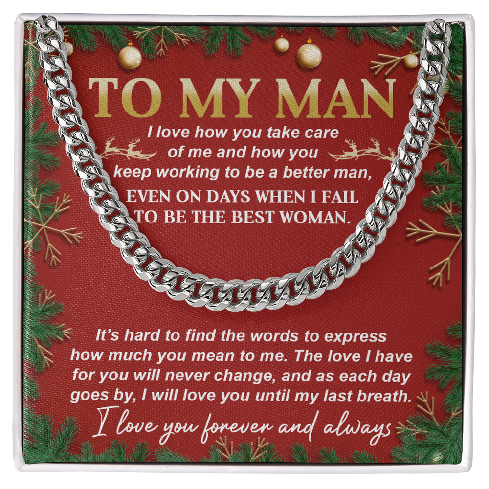 To My Man Cuban Chain Necklace – Romantic Christmas Gift For Him