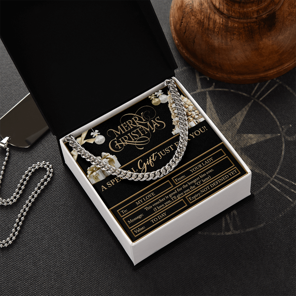 Merry Christmas Cuban Chain Necklace – Funny Romantic Voucher Gift for Him