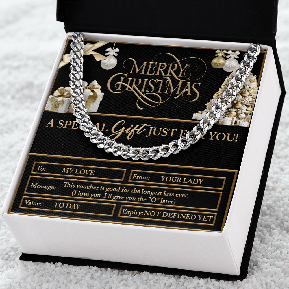 Merry Christmas Cuban Chain Necklace – Funny Romantic Voucher Gift for Him