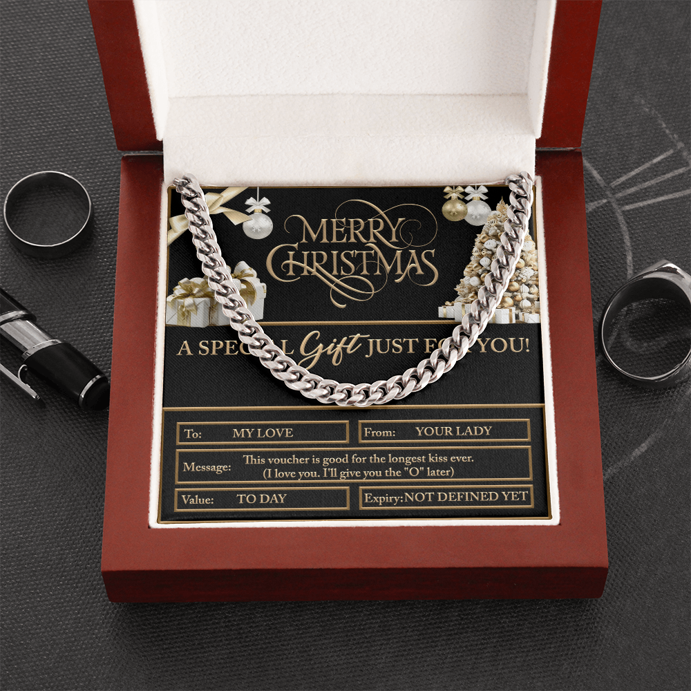 Merry Christmas Cuban Chain Necklace – Funny Romantic Voucher Gift for Him