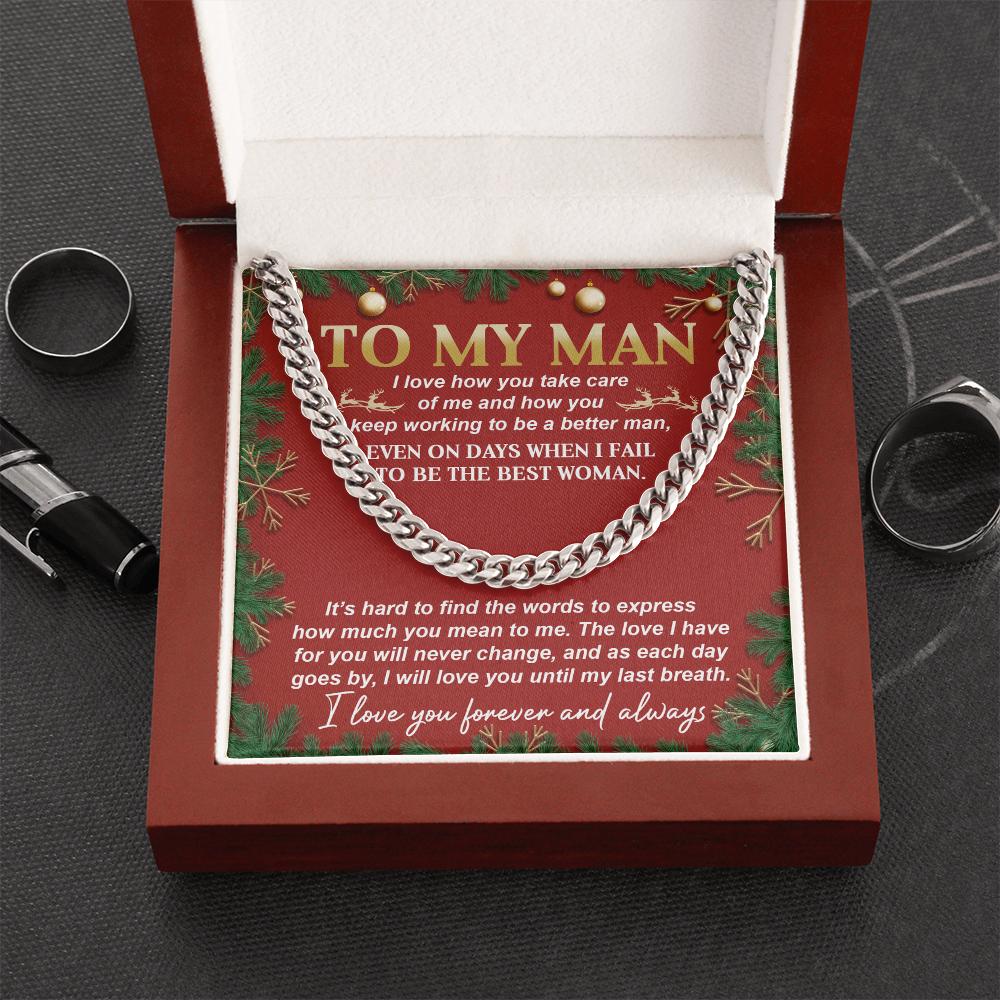 To My Man Cuban Chain Necklace – Romantic Christmas Gift For Him