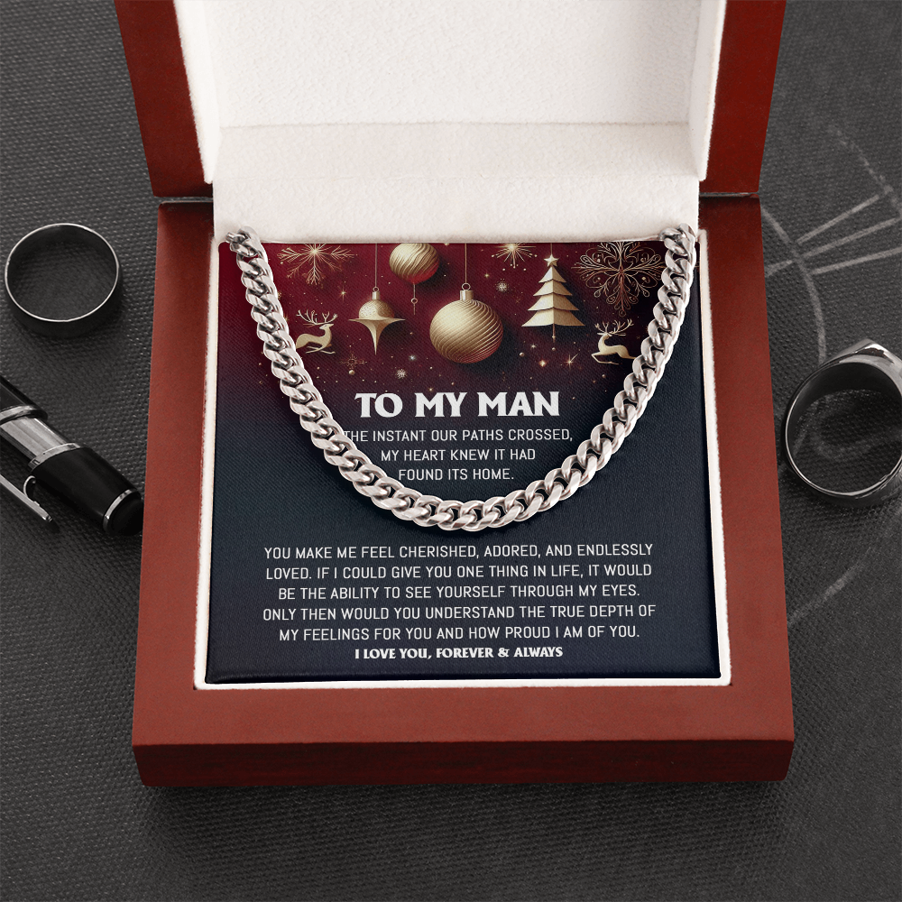To My Man Cuban Chain Necklace | Romantic Holiday Gift for Him from Her