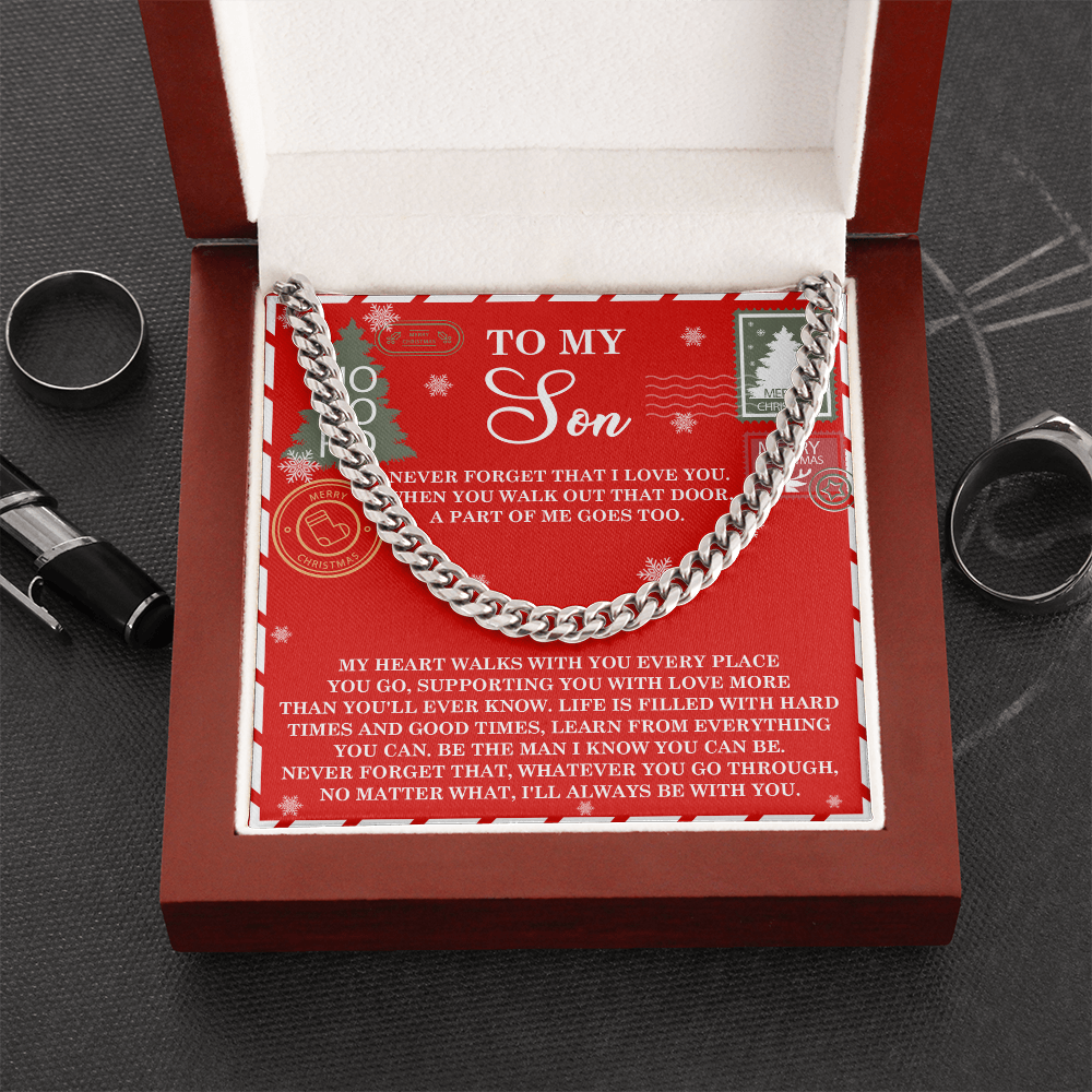 To My Son Christmas Cuban Chain Necklace – Meaningful Holiday Gift for Son from Mom or Dad