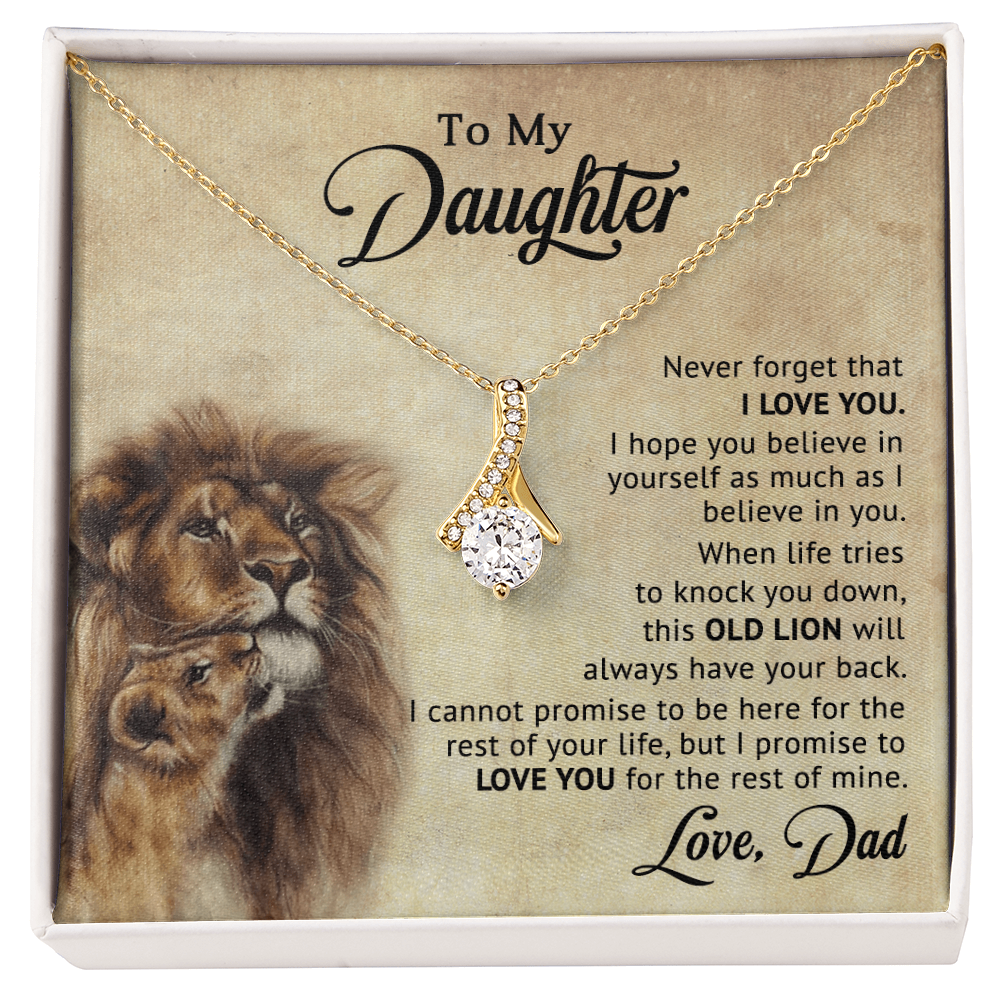 To My Daughter Necklace from Dad – Old Lion Always Has Your Back, Love Knot Gift for Daughter