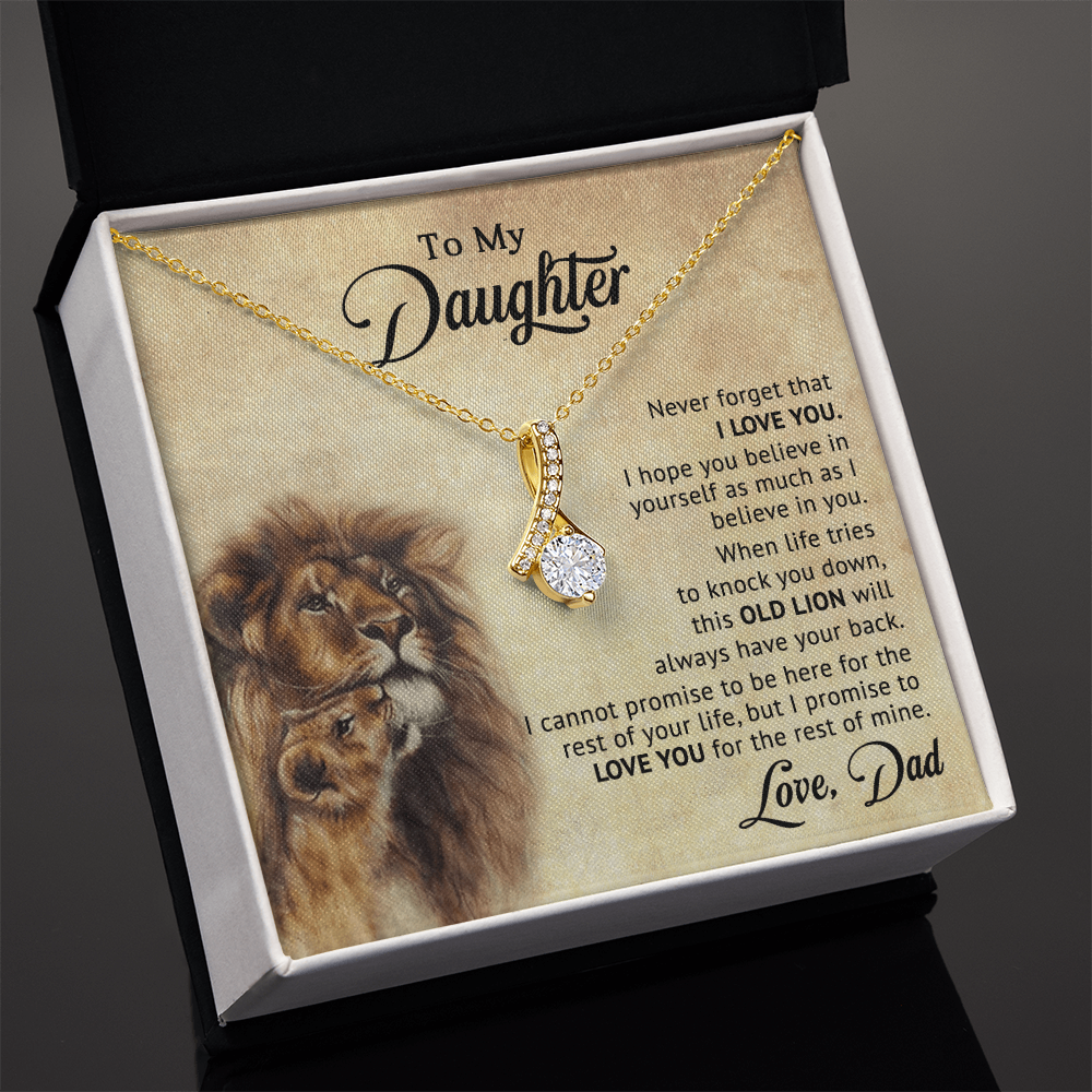 To My Daughter Necklace from Dad – Old Lion Always Has Your Back, Love Knot Gift for Daughter