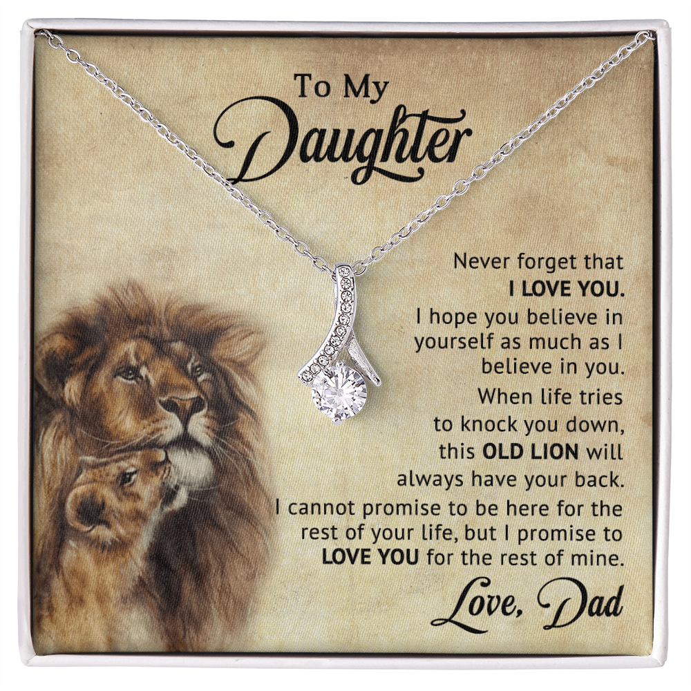 To My Daughter Necklace from Dad – Old Lion Always Has Your Back, Love Knot Gift for Daughter