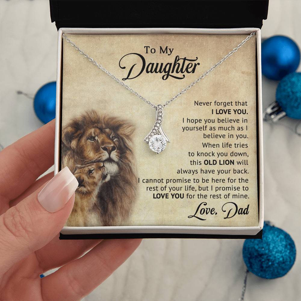 To My Daughter Necklace from Dad – Old Lion Always Has Your Back, Love Knot Gift for Daughter