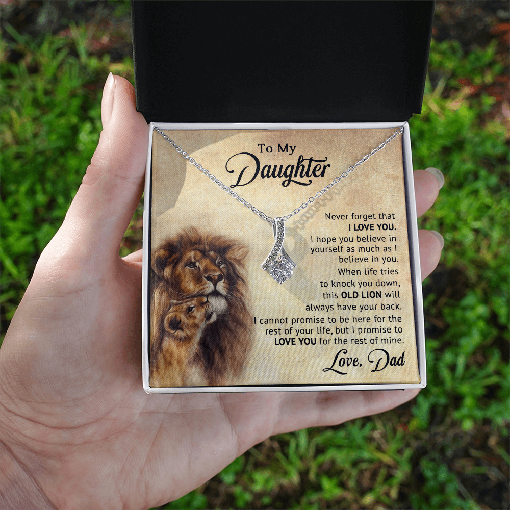 To My Daughter Necklace from Dad – Old Lion Always Has Your Back, Love Knot Gift for Daughter