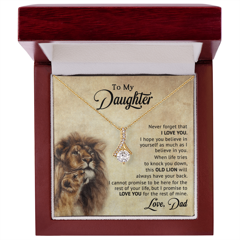 To My Daughter Necklace from Dad – Old Lion Always Has Your Back, Love Knot Gift for Daughter