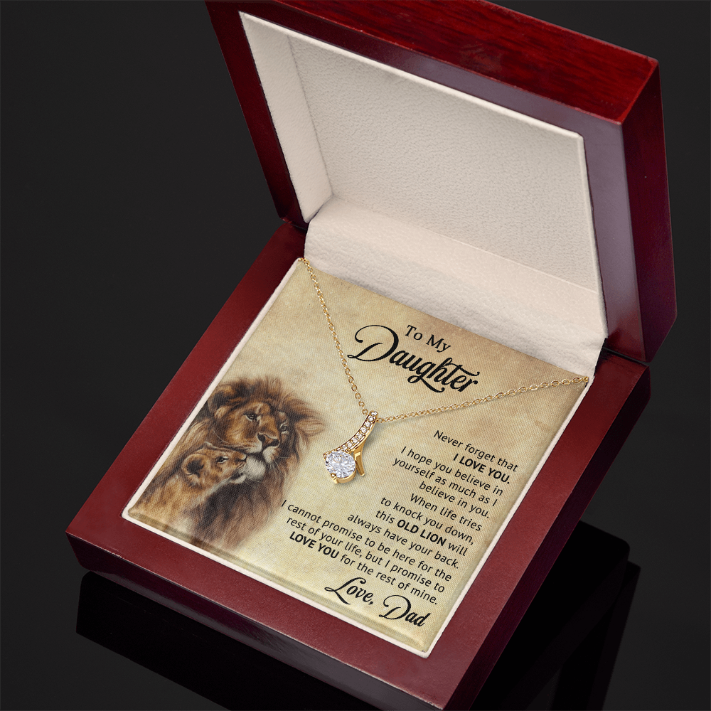 To My Daughter Necklace from Dad – Old Lion Always Has Your Back, Love Knot Gift for Daughter