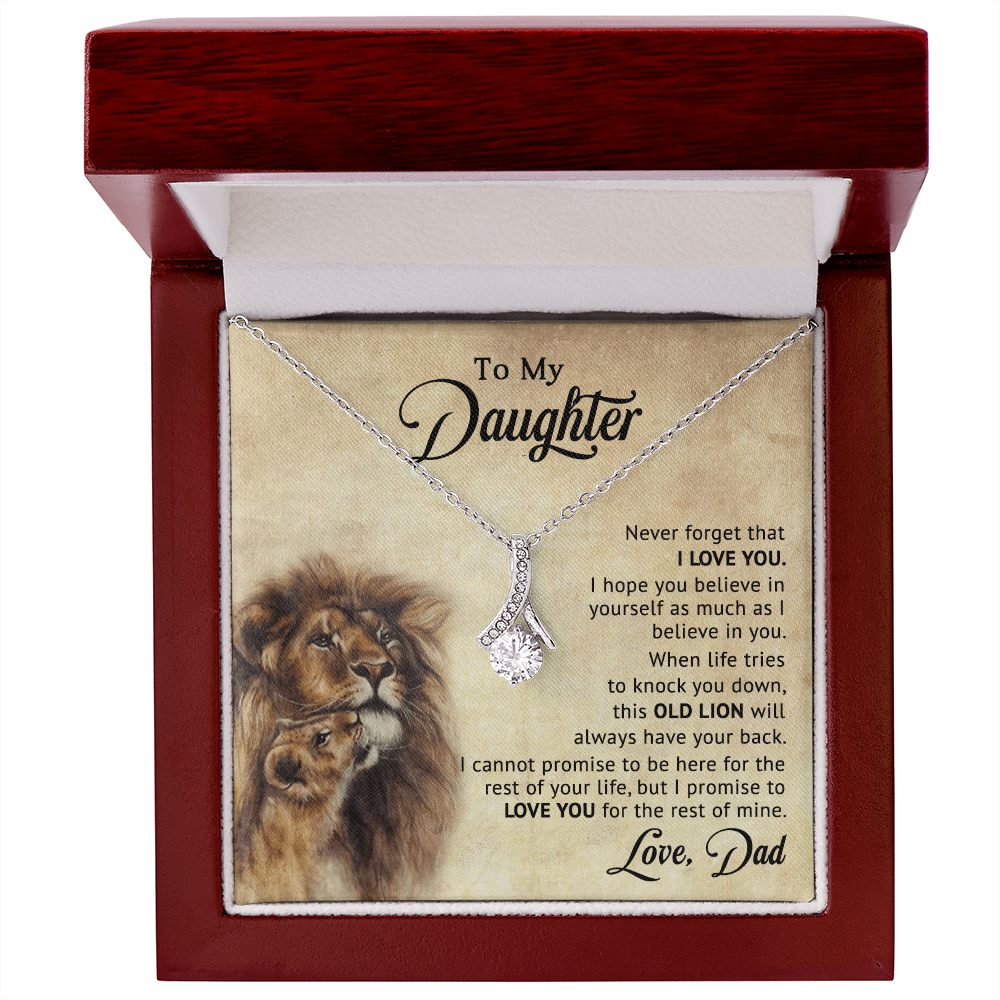 To My Daughter Necklace from Dad – Old Lion Always Has Your Back, Love Knot Gift for Daughter