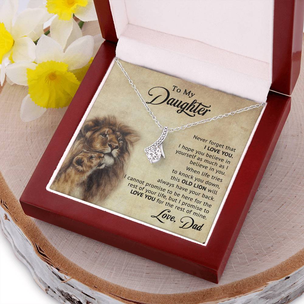 To My Daughter Necklace from Dad – Old Lion Always Has Your Back, Love Knot Gift for Daughter