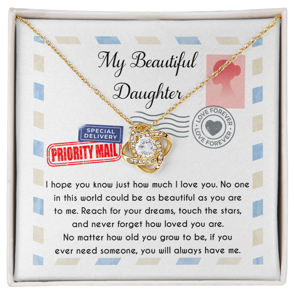 My Beautiful Daughter Love Knot Necklace – Reach for Your Dreams Gift from Mom or Dad