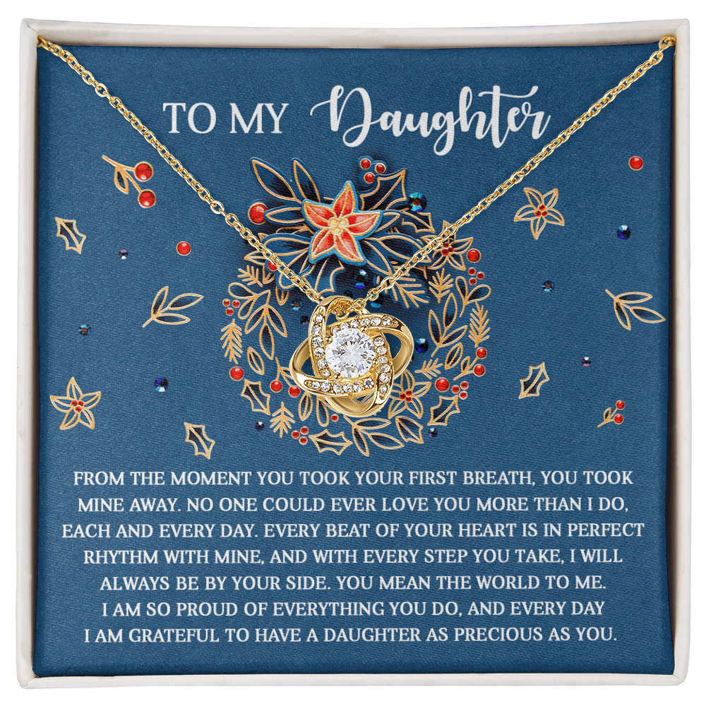 To My Daughter – From Your First Breath, My Heart Beats With Yours, Christmas Necklace Gift