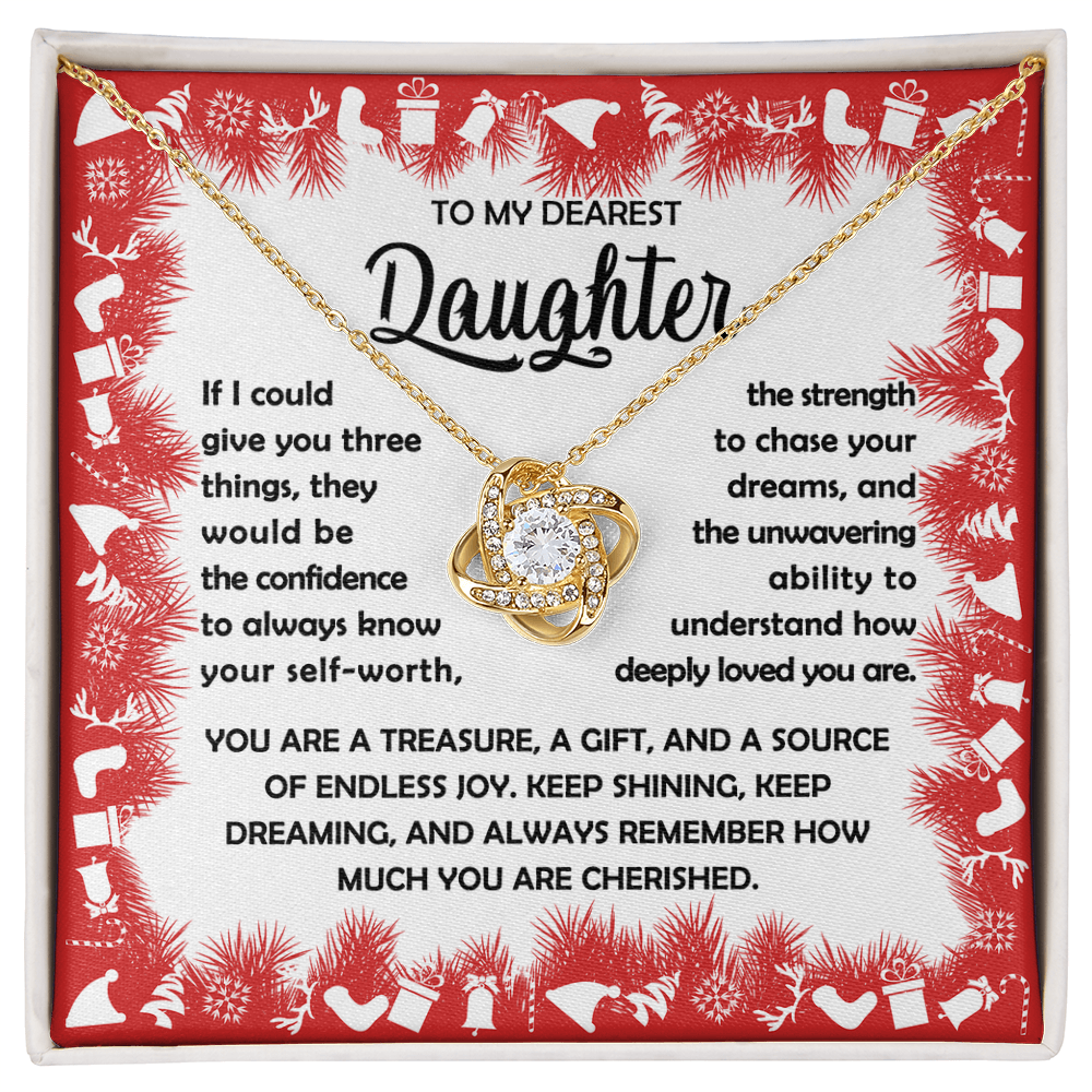 To My Dearest Daughter Necklace – Three Things I Wish for You – Confidence, Strength & Love Message Card Gift