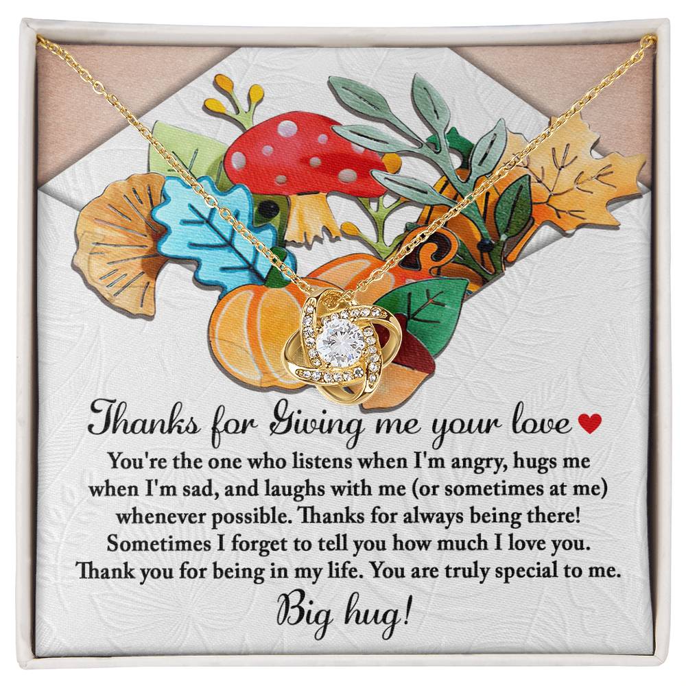 Thanks for Giving Me Your Love Gold Love Knot Necklace – Big Hug Thanksgiving Gift for Her