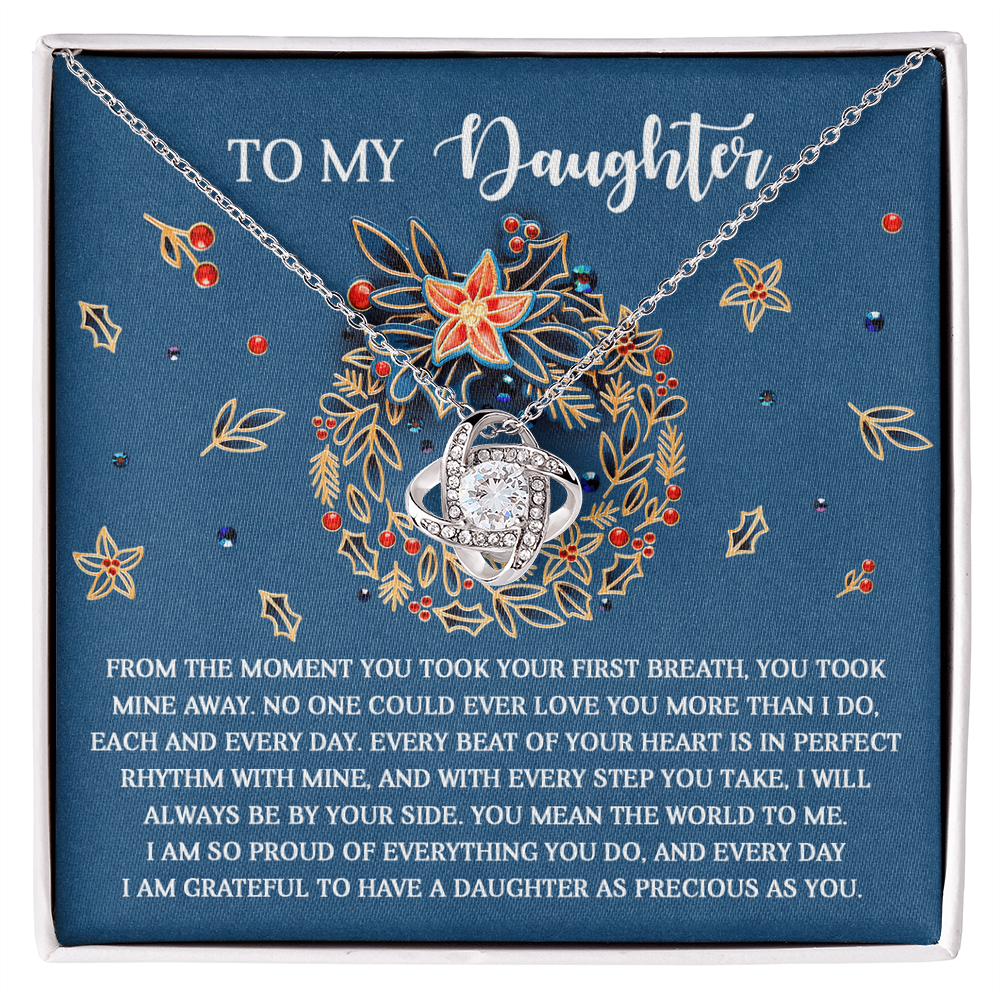 To My Daughter – From Your First Breath, My Heart Beats With Yours, Christmas Necklace Gift