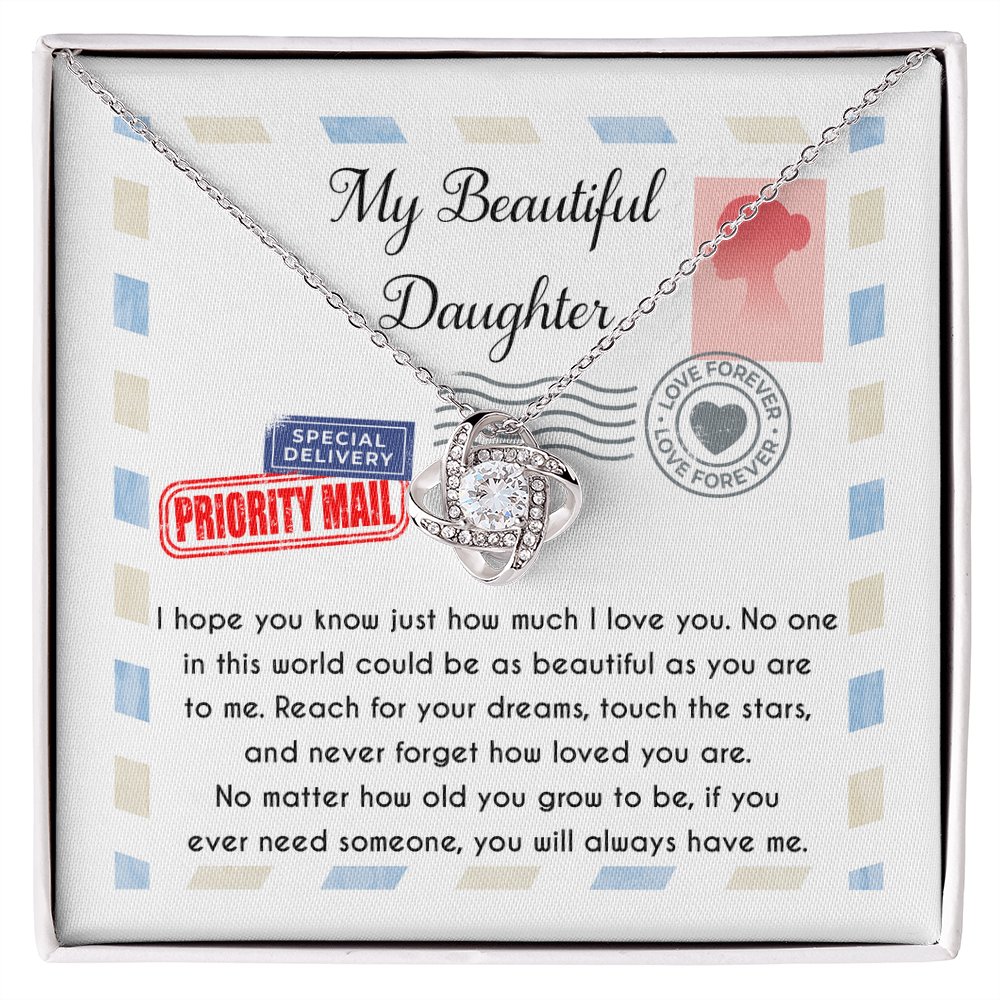 My Beautiful Daughter Love Knot Necklace – Reach for Your Dreams Gift from Mom or Dad