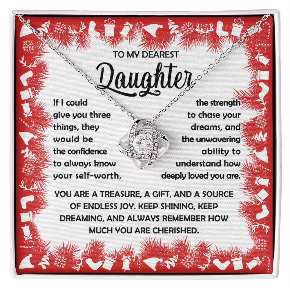 To My Dearest Daughter Necklace – Three Things I Wish for You – Confidence, Strength & Love Message Card Gift