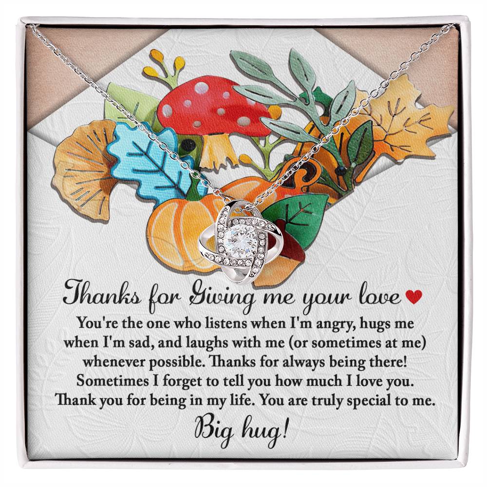 Thanks for Giving Me Your Love Gold Love Knot Necklace – Big Hug Thanksgiving Gift for Her