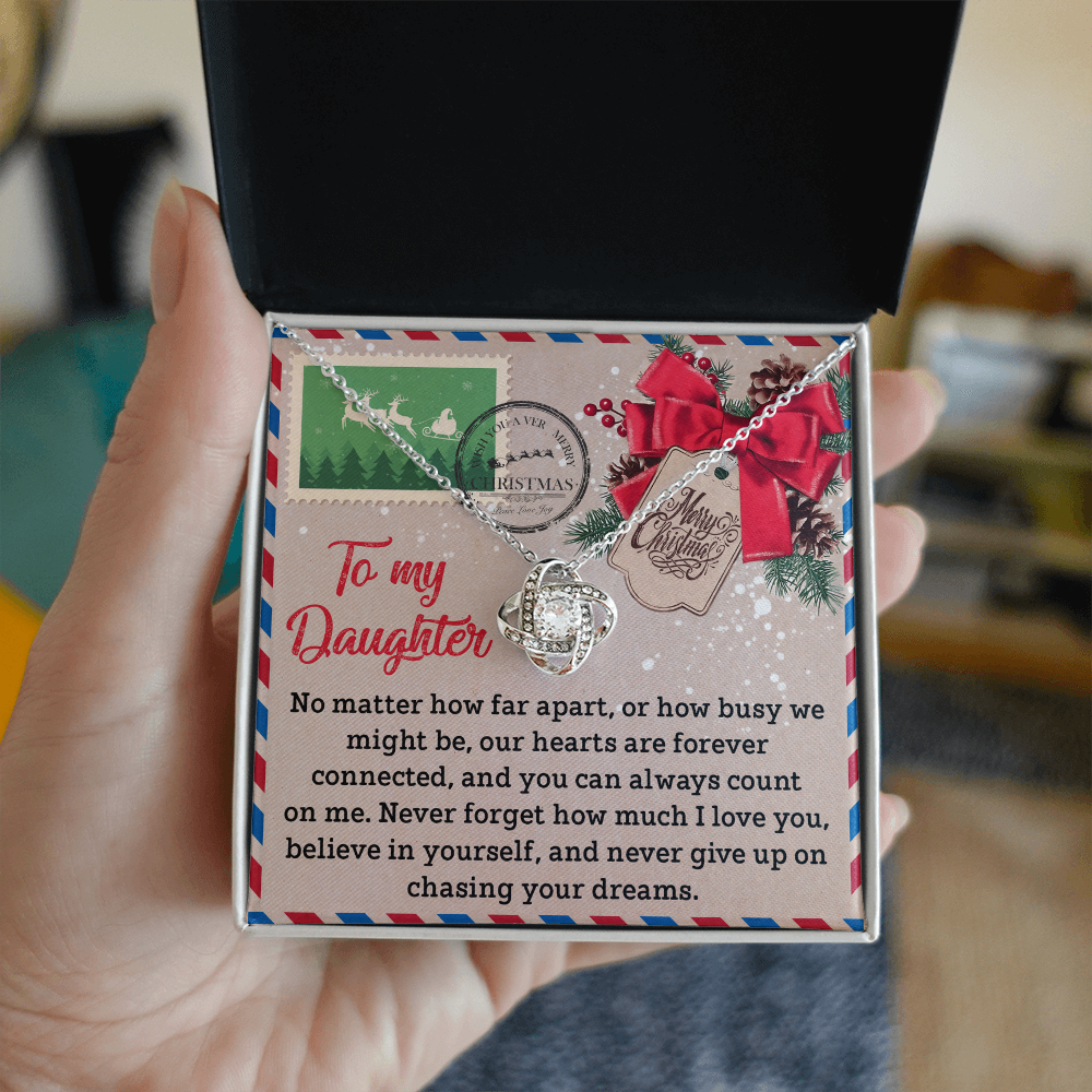 To My Daughter Christmas Necklace – Forever Connected Long Distance Gift from Mom or Dad