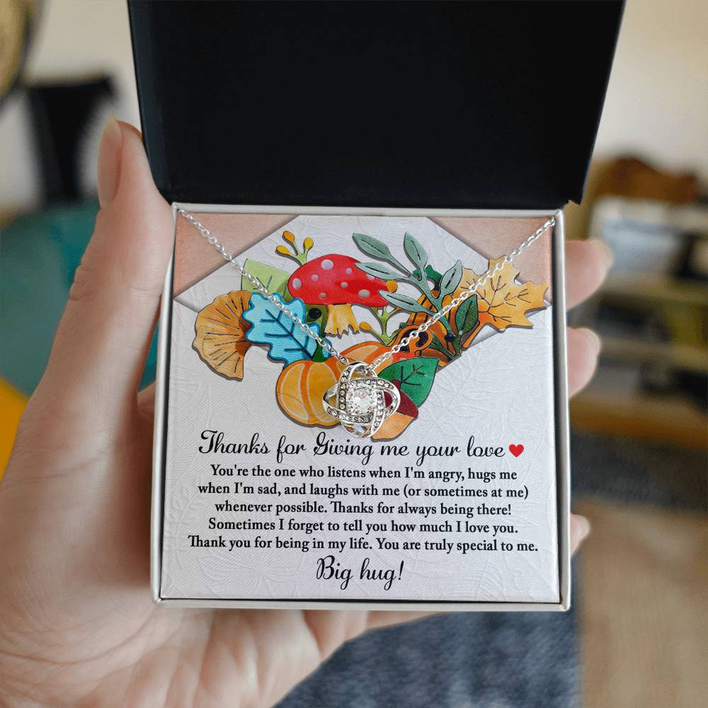 Thanks for Giving Me Your Love Gold Love Knot Necklace – Big Hug Thanksgiving Gift for Her