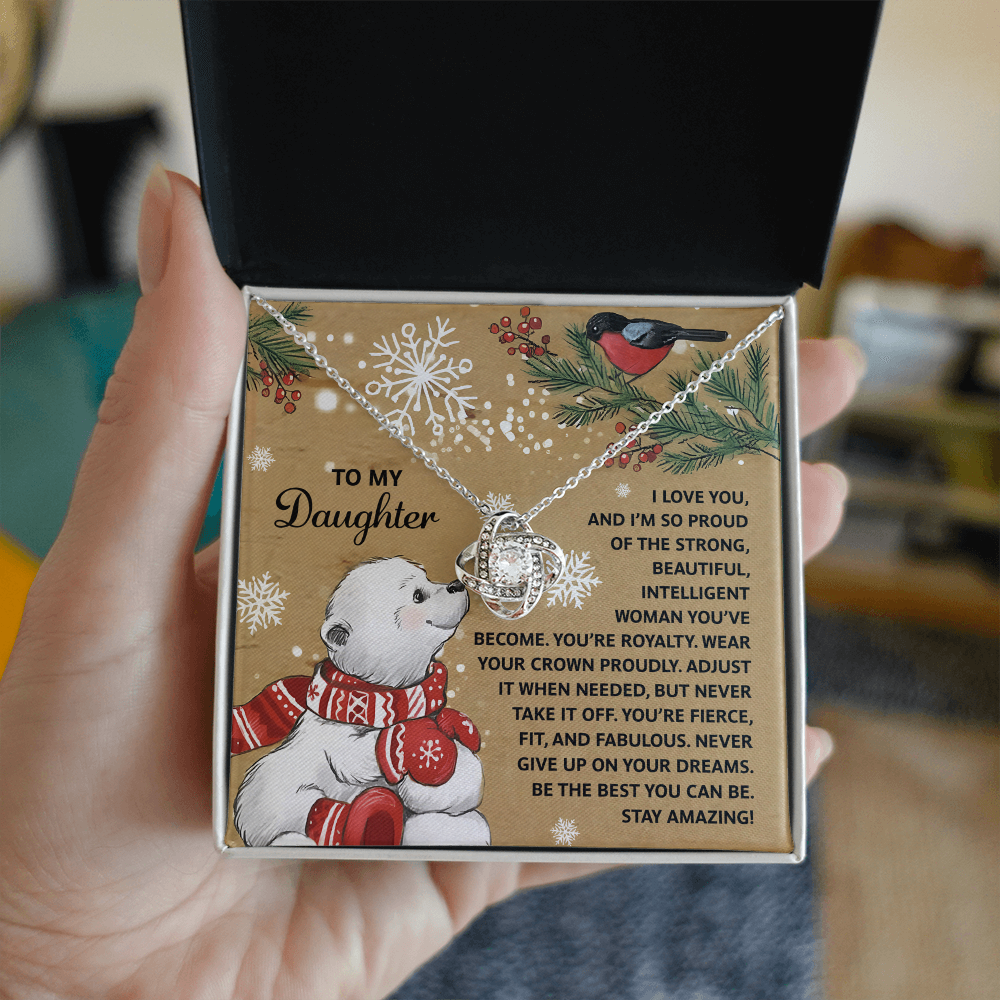 To My Daughter Christmas Necklace – Wear Your Crown Proudly – Inspirational Gift from Mom or Dad