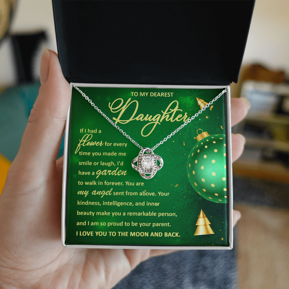 To My Dearest Daughter – My Angel, I Love You to the Moon and Back Christmas Necklace Gift