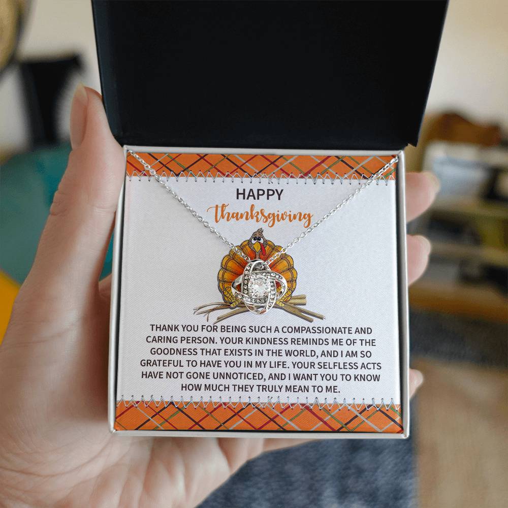 Thankful for Your Kind Heart Gold Love Knot Necklace – Meaningful Thanksgiving Gift for Her