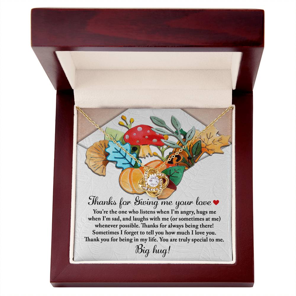 Thanks for Giving Me Your Love Gold Love Knot Necklace – Big Hug Thanksgiving Gift for Her