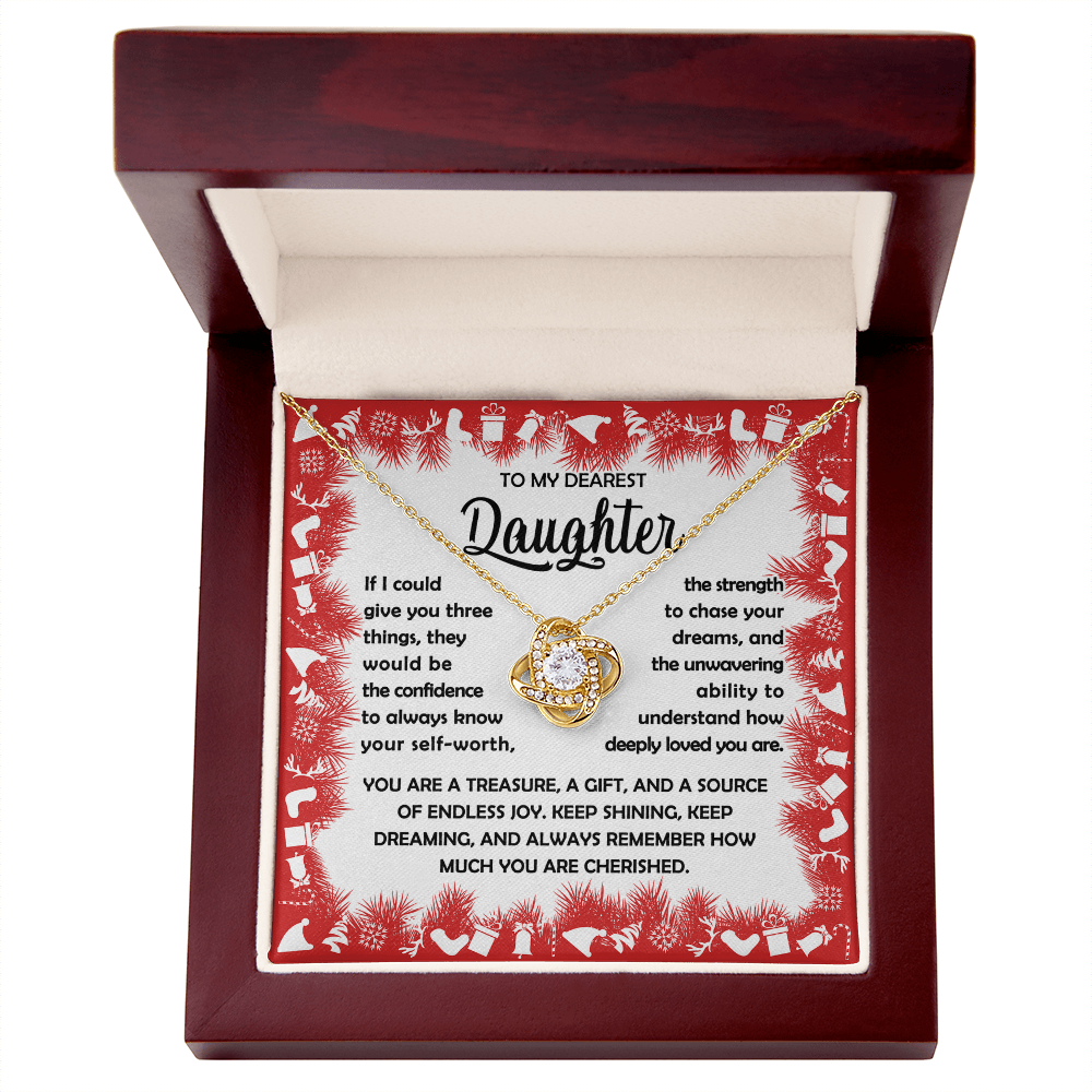 To My Dearest Daughter Necklace – Three Things I Wish for You – Confidence, Strength & Love Message Card Gift