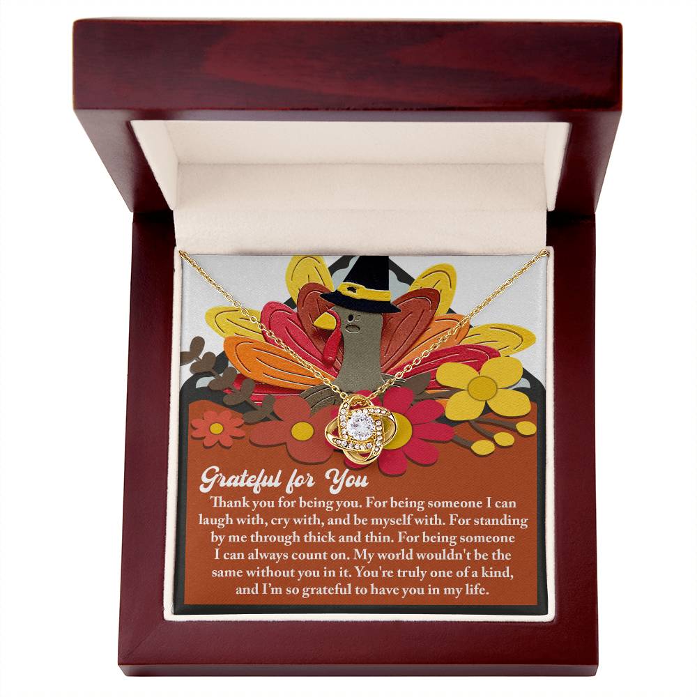 Grateful for You Love Knot Necklace –Thanksgiving Jewelry Gift for Her