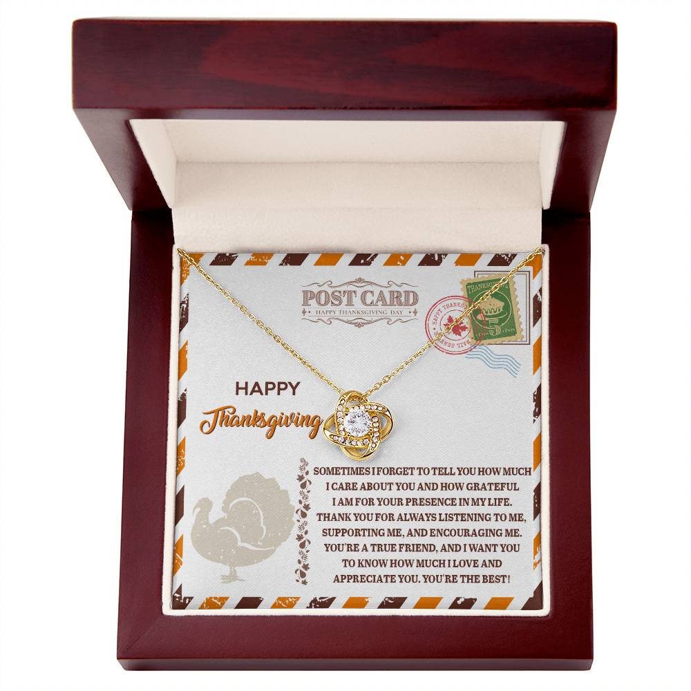 To a True Friend Love Knot Necklace – Gold or Silver Thanksgiving Appreciation Gift