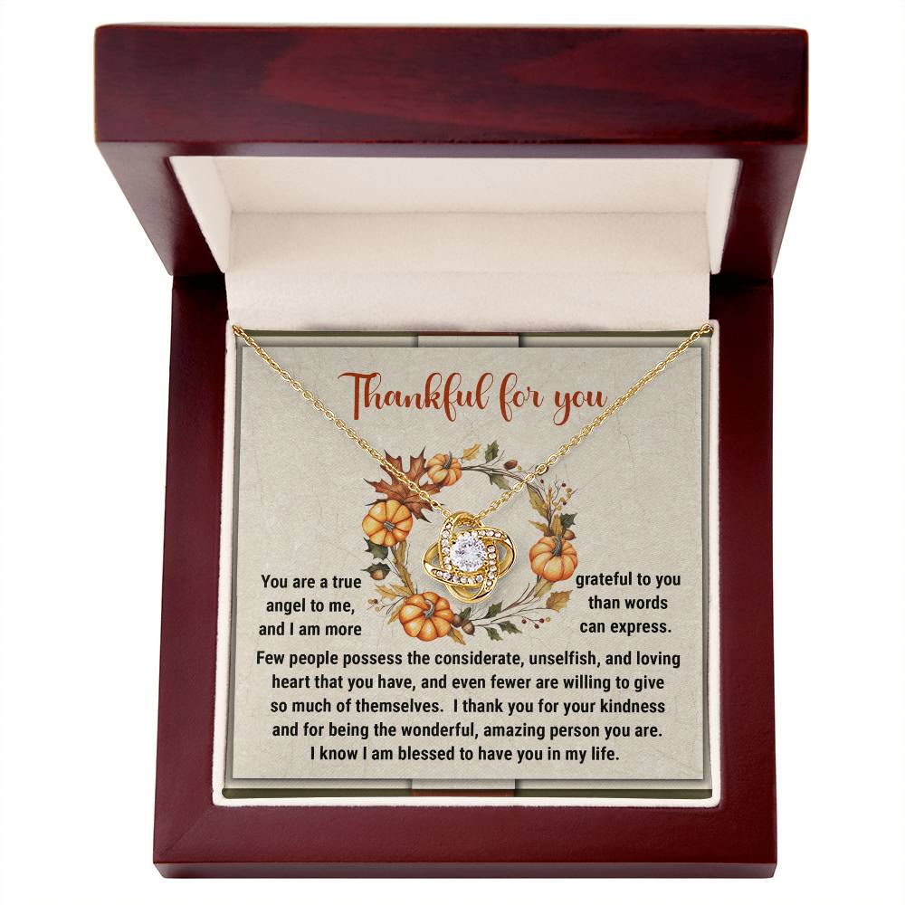 Thankful for You Love Knot Necklace – Heartfelt Thanksgiving Gift for Someone Special