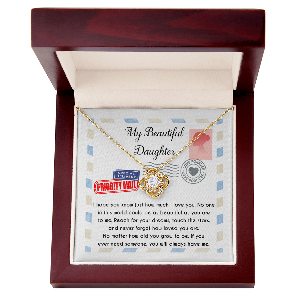My Beautiful Daughter Love Knot Necklace – Reach for Your Dreams Gift from Mom or Dad